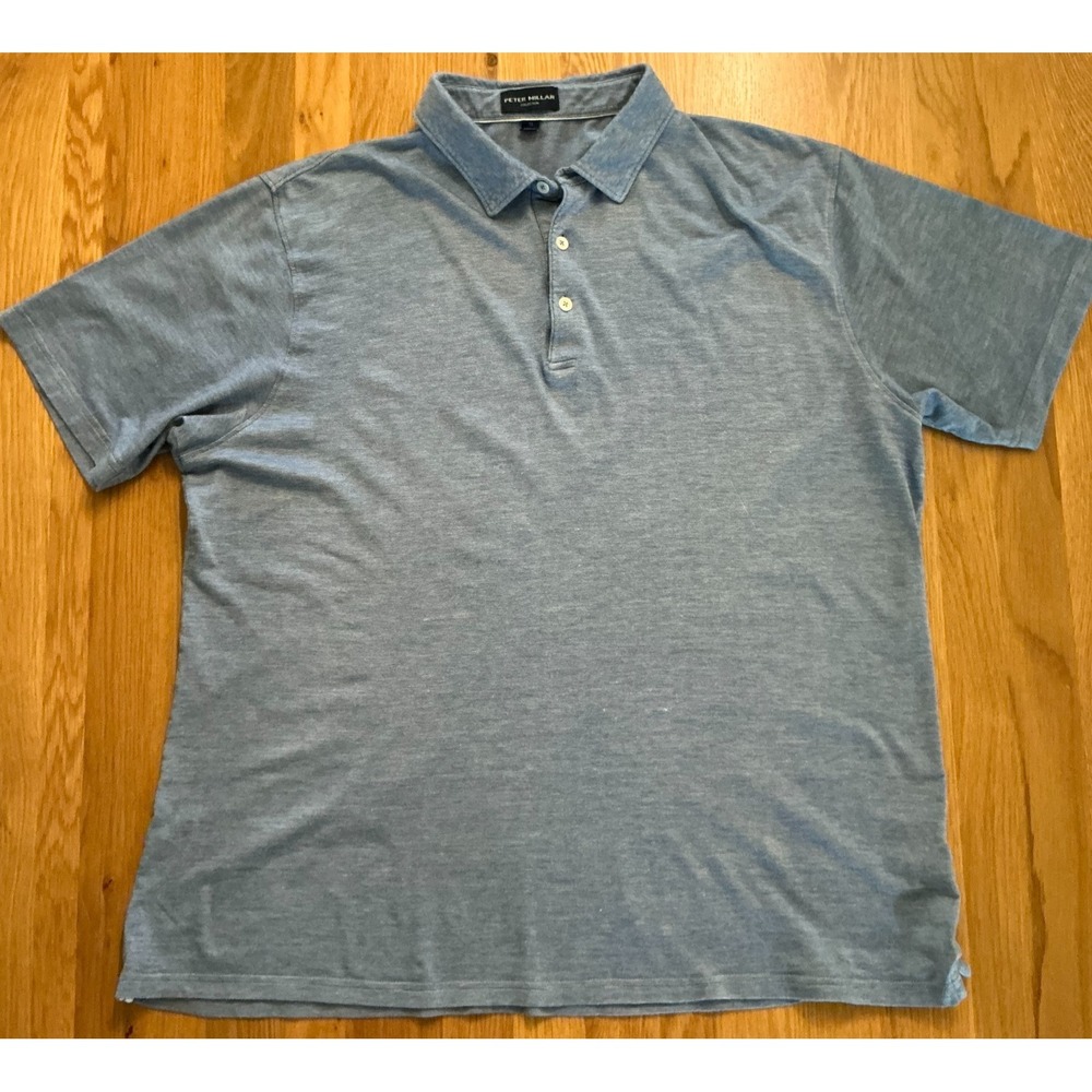 Peter Millar Collection Polo Shirt Mens XL Blue Cotton Modal Stretch Microstripe